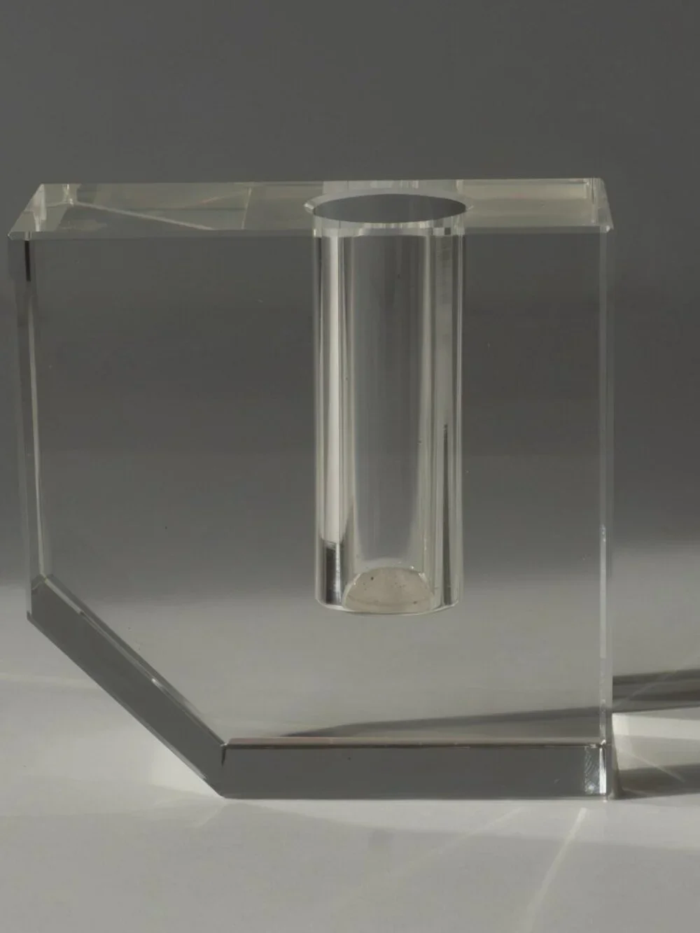 Vintage Clear Crystal Glass Bud Vase Cube Beveled 4